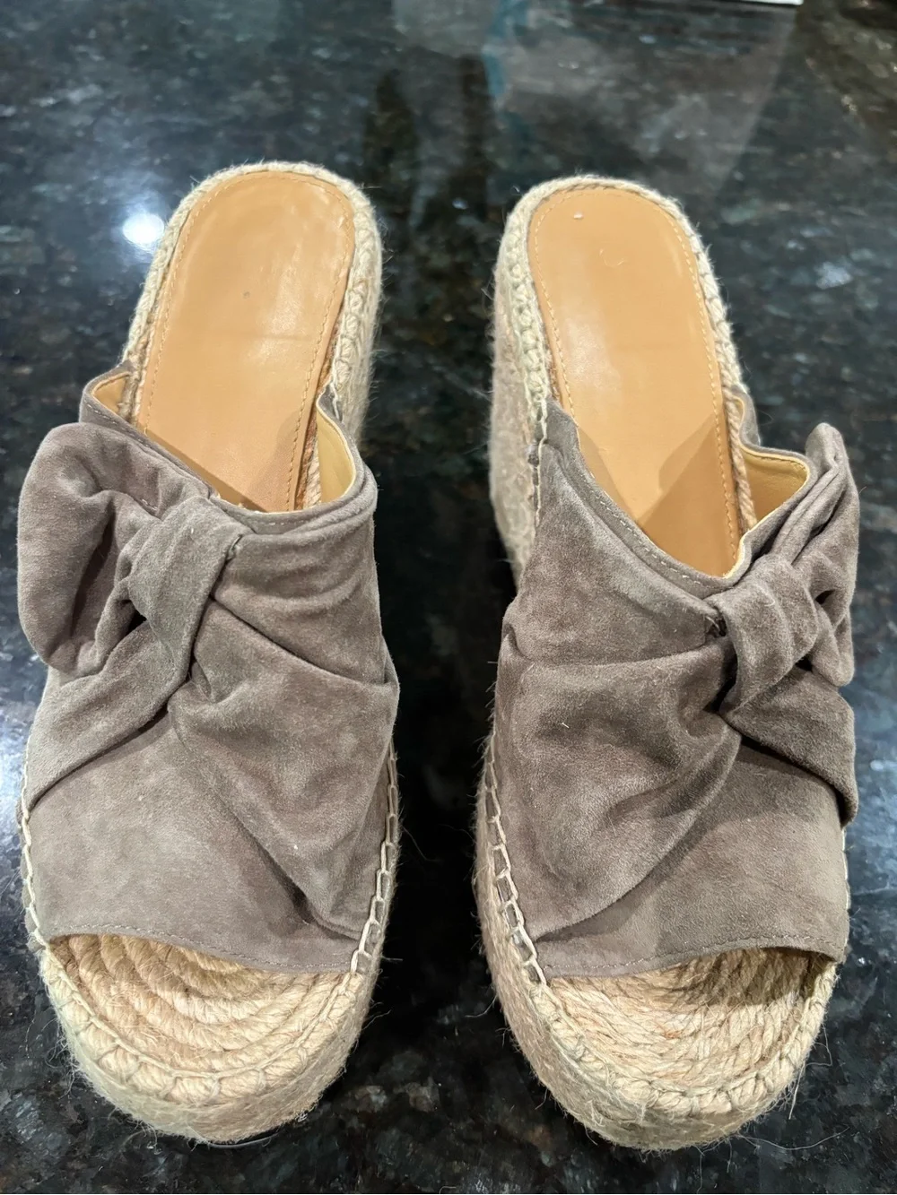 Women’s Taupe Suede Knot Espadrille Wedge Slide